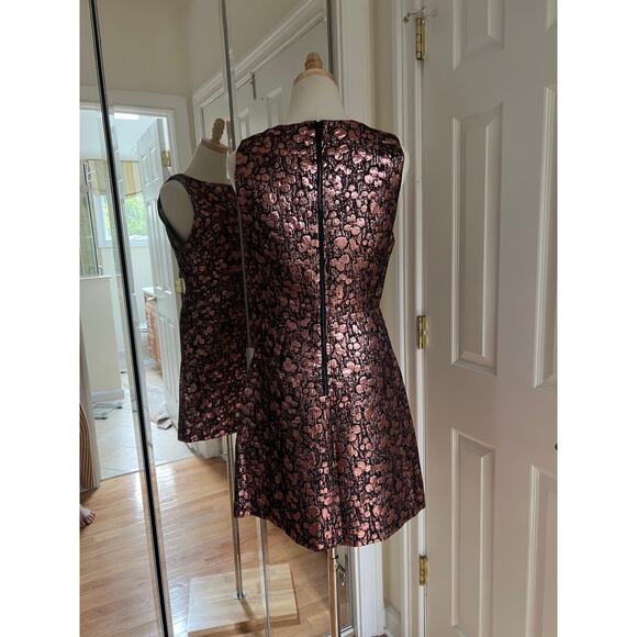 Alice + Olivia Bateau Metallic Bronze/Rose Gold Lamé Jacquard A-Line Mini Dress - Picture 5 of 14